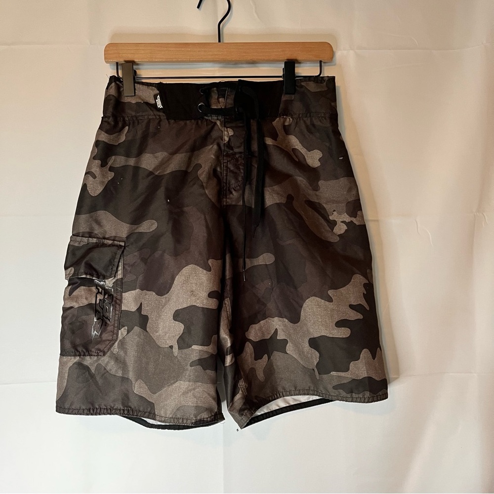 No Fear black and gray camo swim trunks